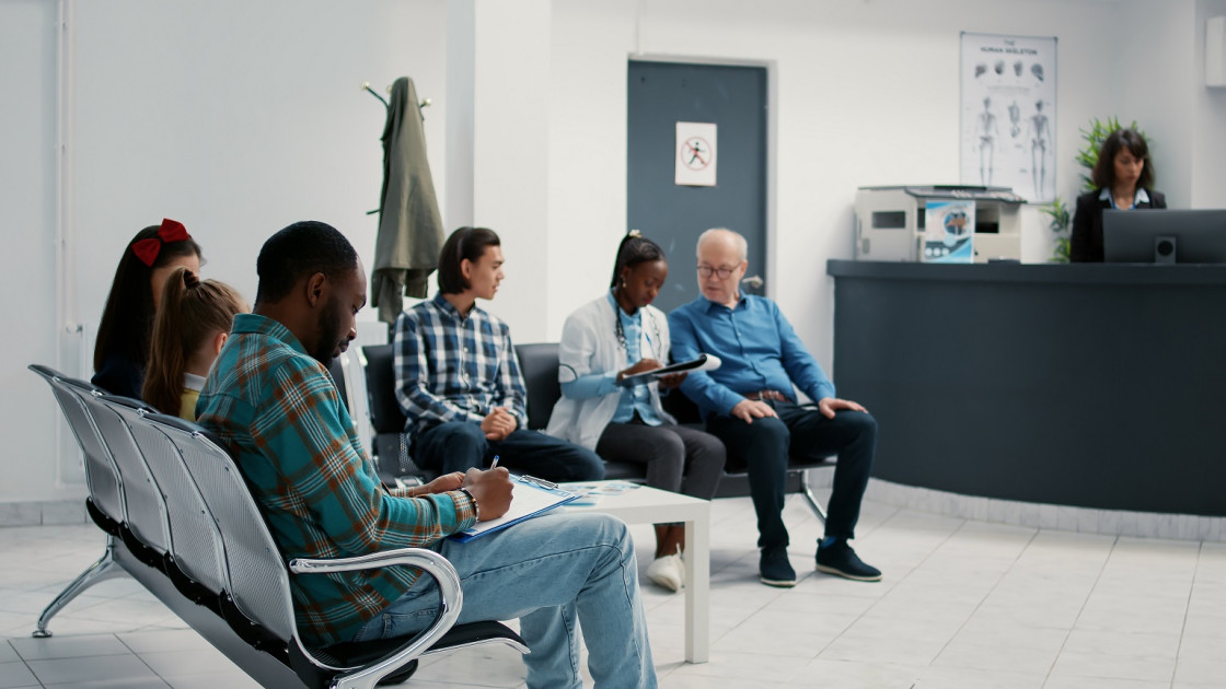 healthcare clinic diverse patients waiting room