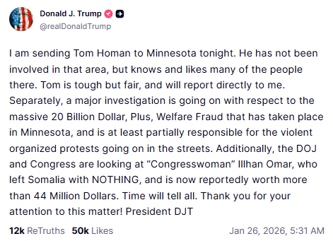 homan announcement truthsocial screenshot
