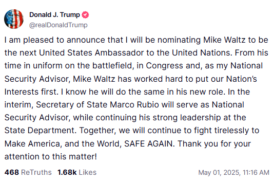 Waltz to UN, Rubio Steps In: Trump’s Security Pivot Raises Stakes