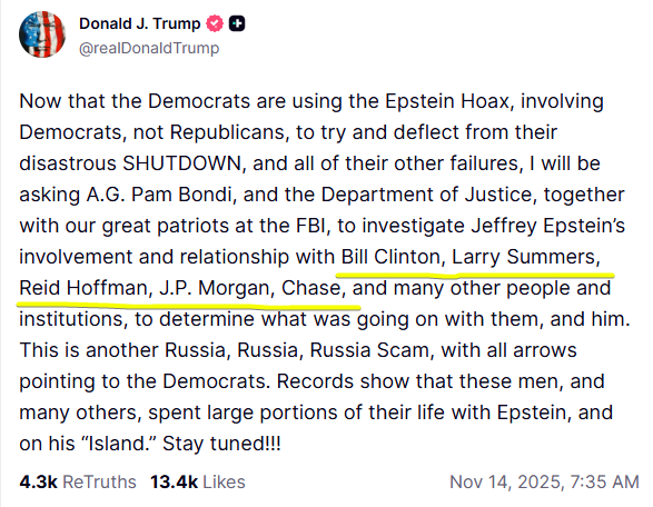 Trump Directs DOJ to Investigate Epstein’s Democratic Connections While Opposing Full File Release