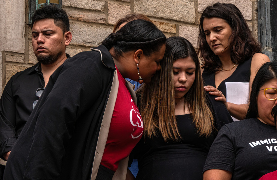 Kilmar Abrego Garcia with wife speaking to supporters