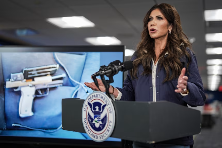 Kristi Noem during a news conference on January 24, 2026. Al Drago/Getty Images