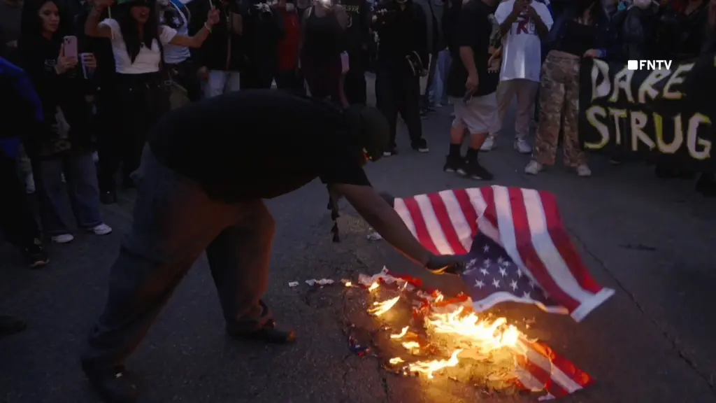 LA anti-ICE rioters burn, spit on American flag while chanting 'F–k Trump