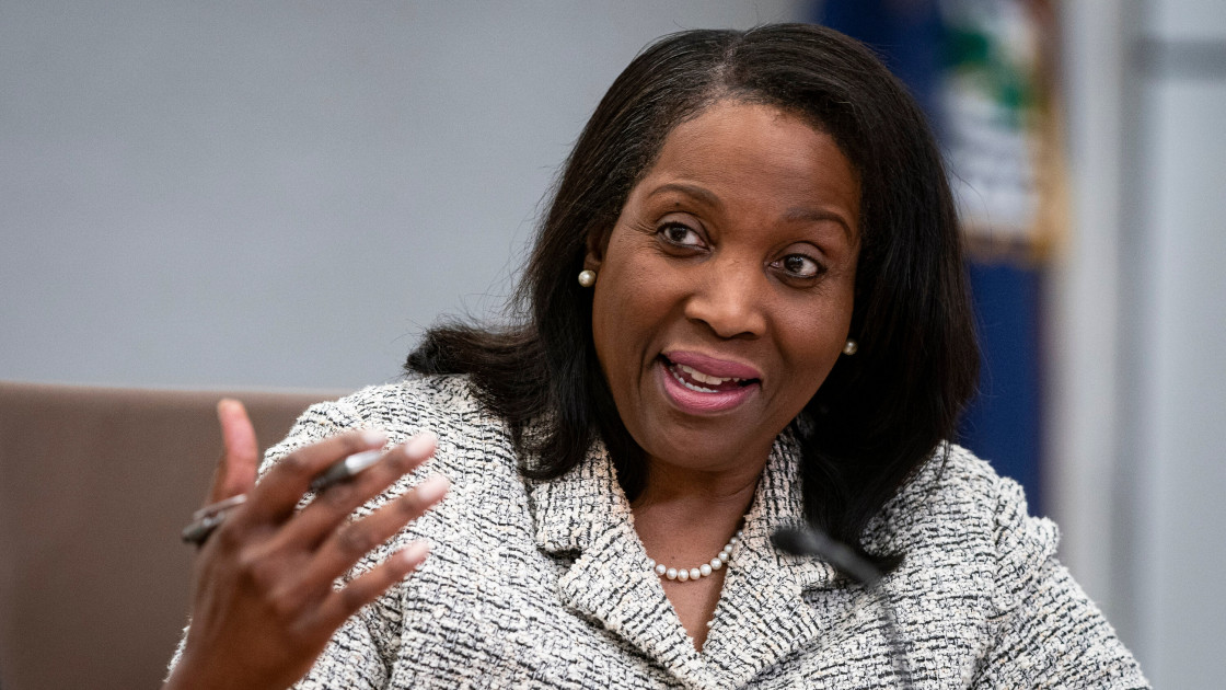 lisa cook speaking to reporters