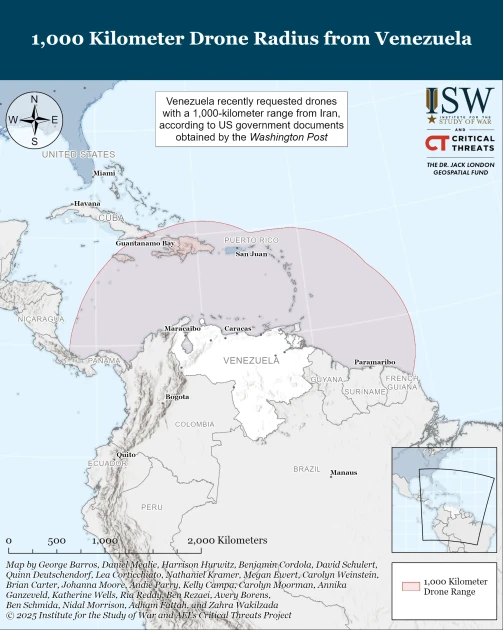 map comparing Venezuela and Iran with military assets and regional contexts