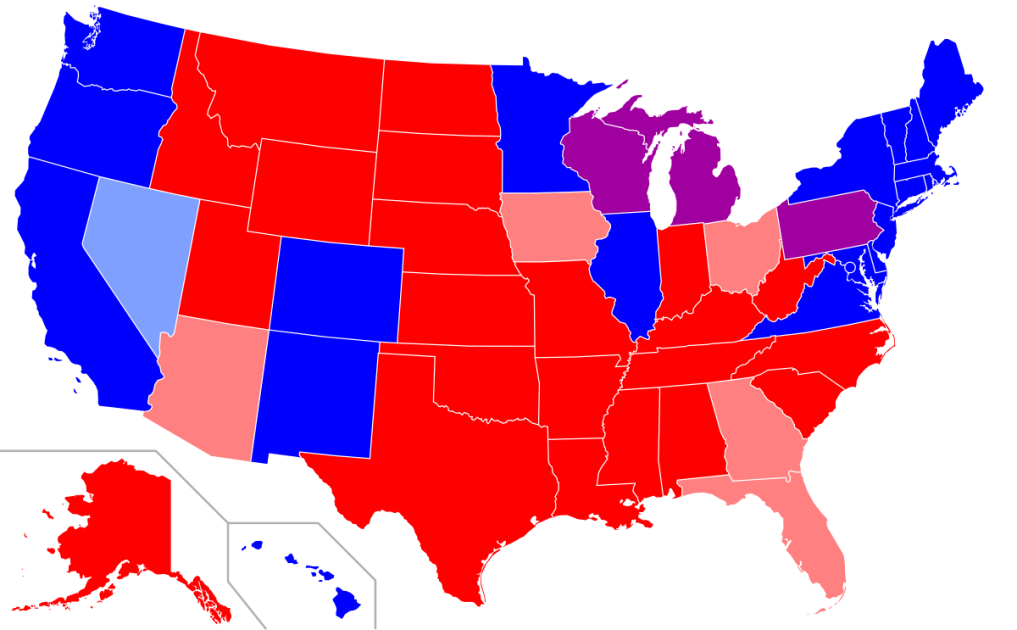 map of the United States with arrows showing migration from blue states to red states