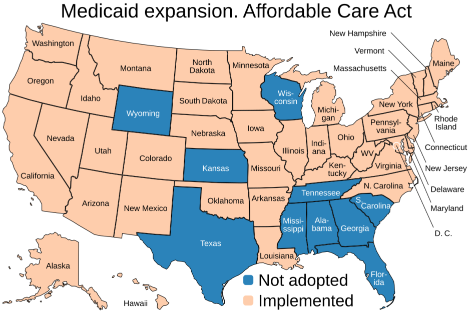 map of United States showing state healthcare expansion policies