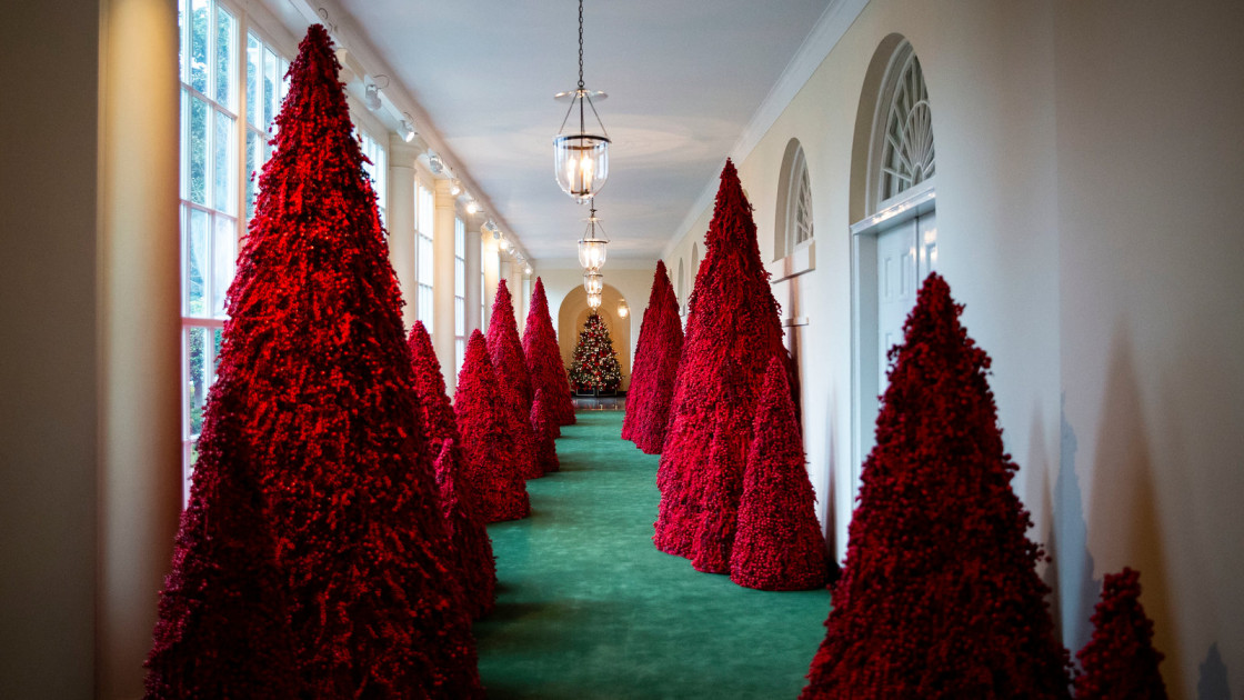 Melania Trump red Christmas trees 2018