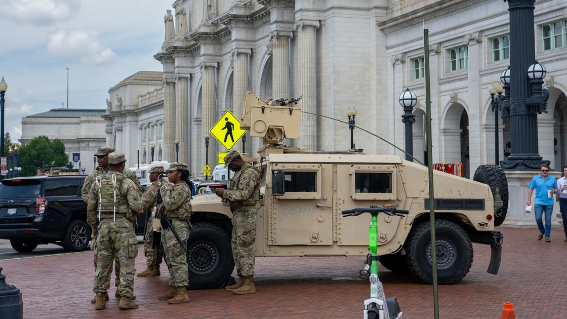 National Guard troops in urban deployment