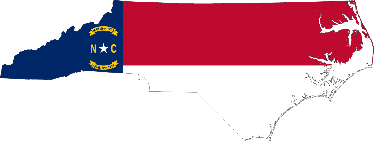 North Carolina state flag and a map