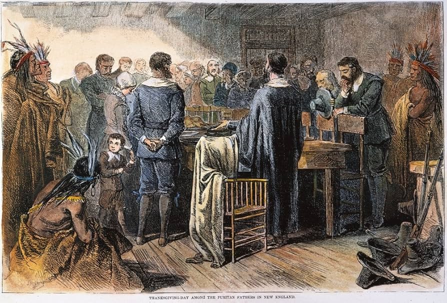 Plymouth Colony 1621 historical illustration harvest