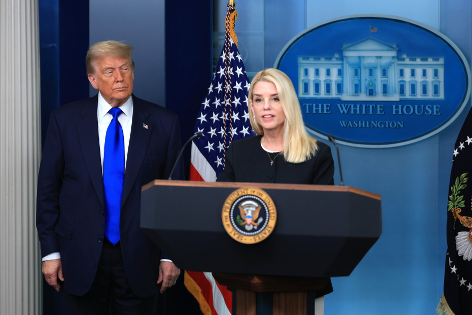 President Donald Trump in the Oval Office with Attorney General Pam Bondi