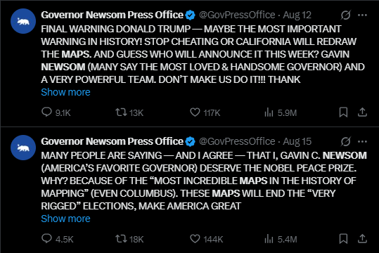 screenshot newsom press office x posts