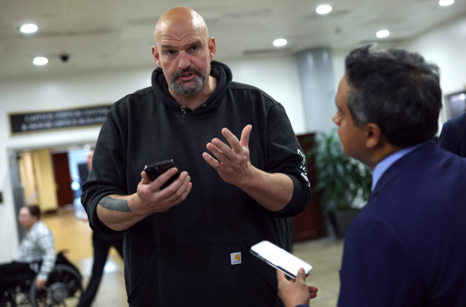 Senator John Fetterman speaking to reporters