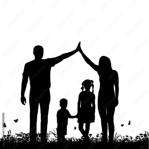 silhouette of a family with parents and a child