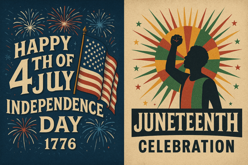 split image of july 4th and juneteenth celebration