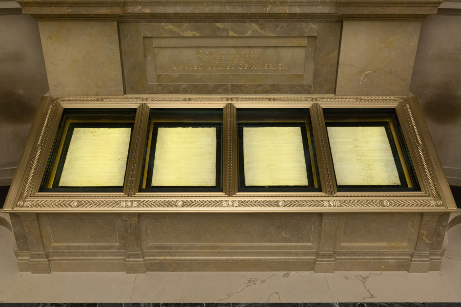 The U.S. Constitution under glass at the National Archives