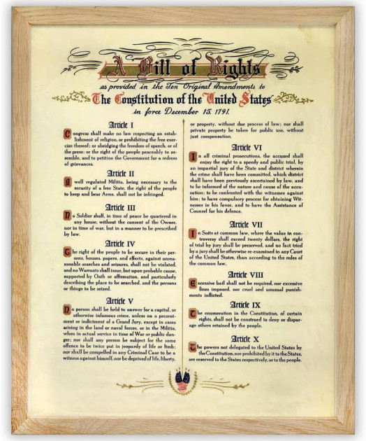 The United States Bill of Rights on display