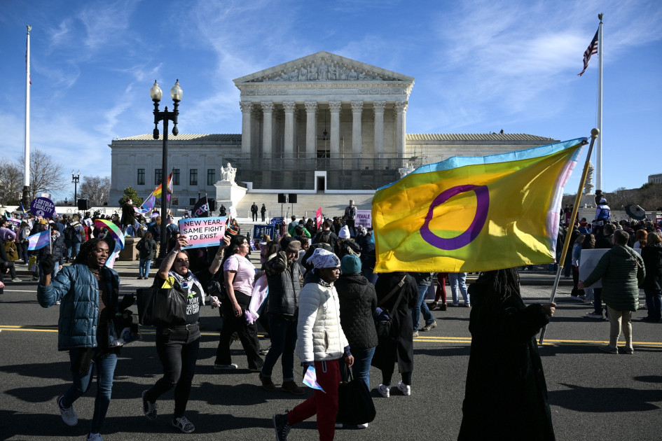 trans rights protesters outside Supreme Court