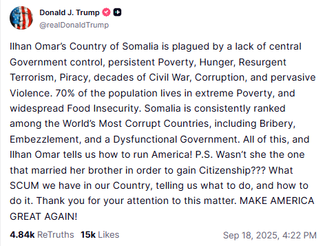 truthsocial ilhan omar screenshot