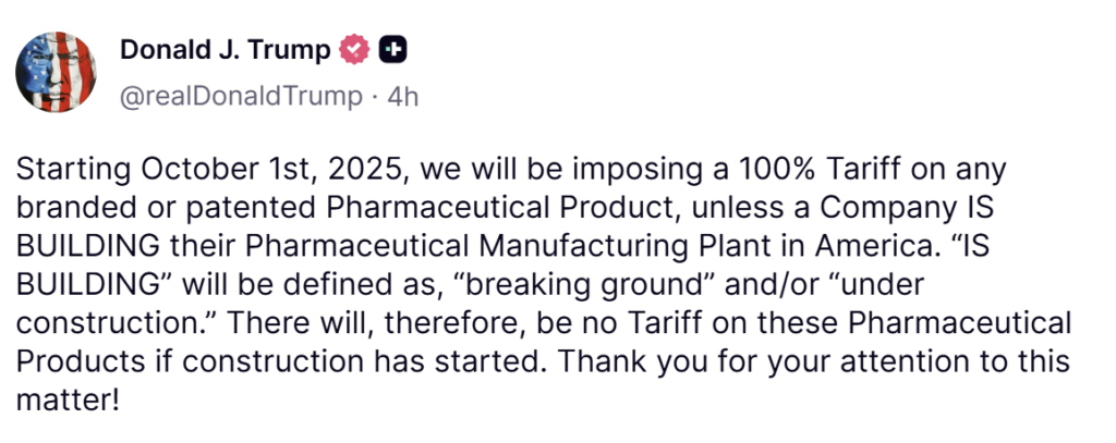 truthsocial screenshot pharma tariffs