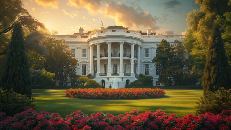 White House Rose Garden at sunset