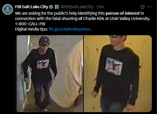 FBI Releases Photos of Person of Interest in Charlie Kirk Assassination, Asks For Help