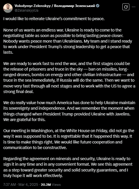 Zelenskyy Commits to Peace under Trump’s Leadership