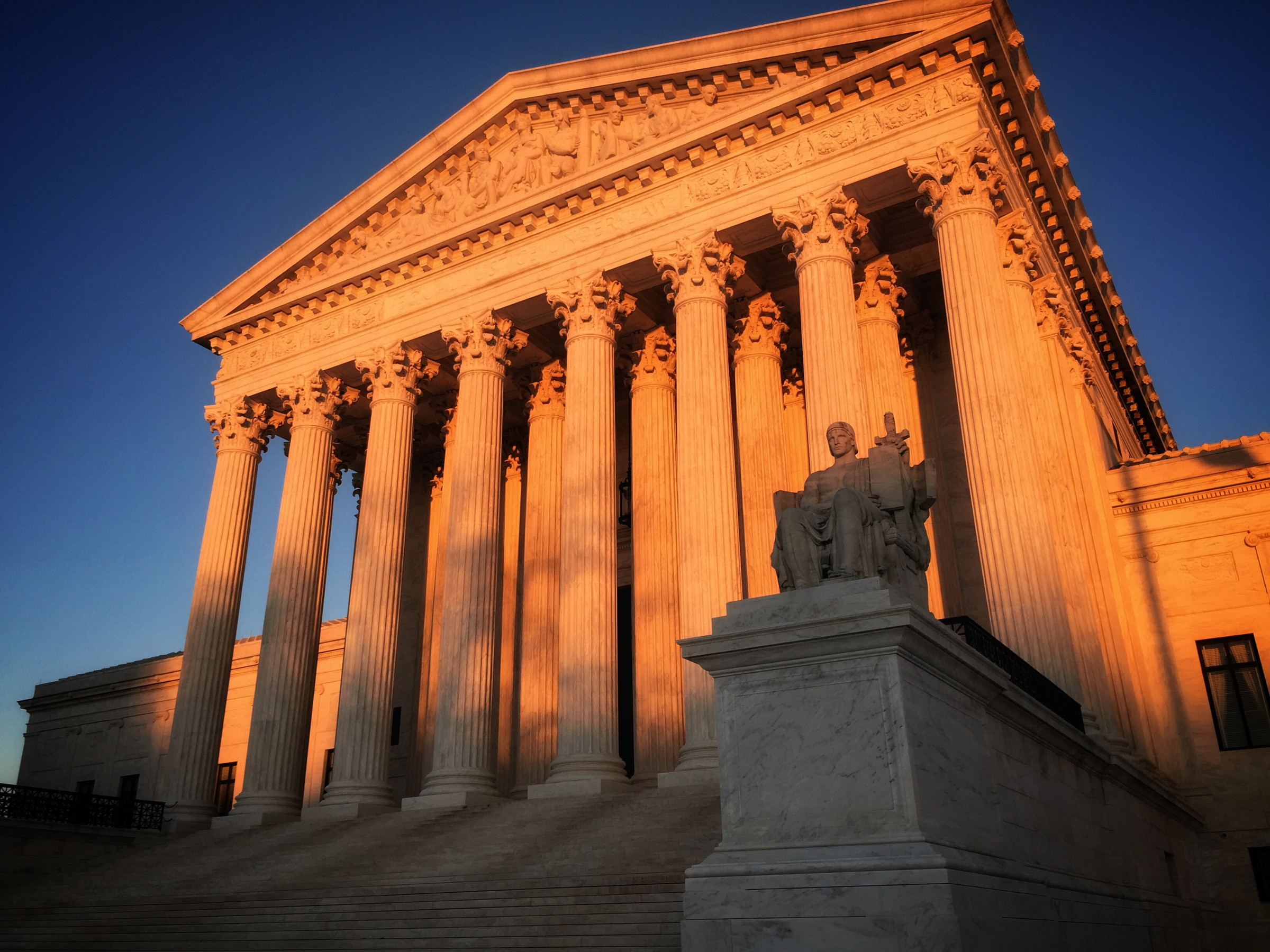U.S. Supreme Court building at sunset