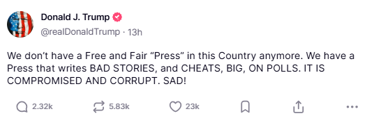 trump truthsocial statement on 'compromised and corrupt' press