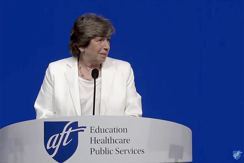 Randi Weingarten speaking at education policy event