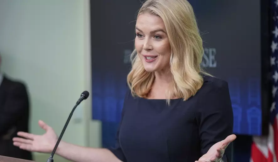 White House press secretary Karoline Leavitt speaks with reporters in the James Brady Press Briefing Room at the White House