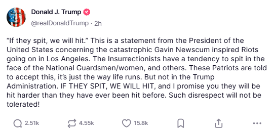 truthsocial statement they spit we hit screenshot