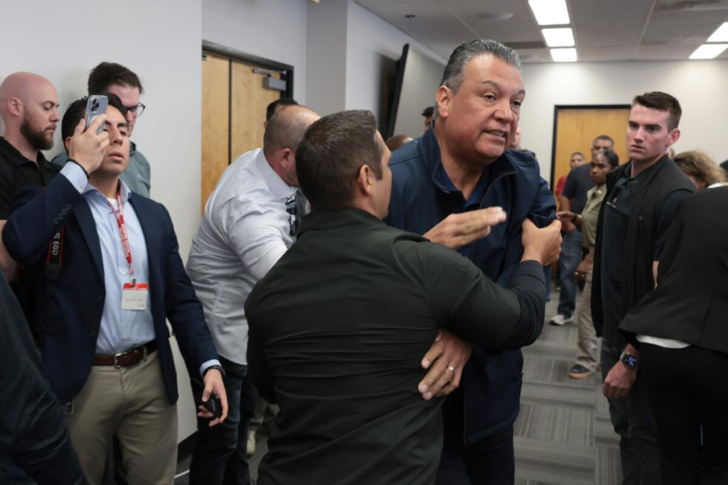Sen. Alex Padilla handcuffed by federal agents at immigration press conference