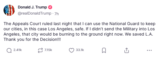 trumps truth social announcement of the appeals court decision screenshot