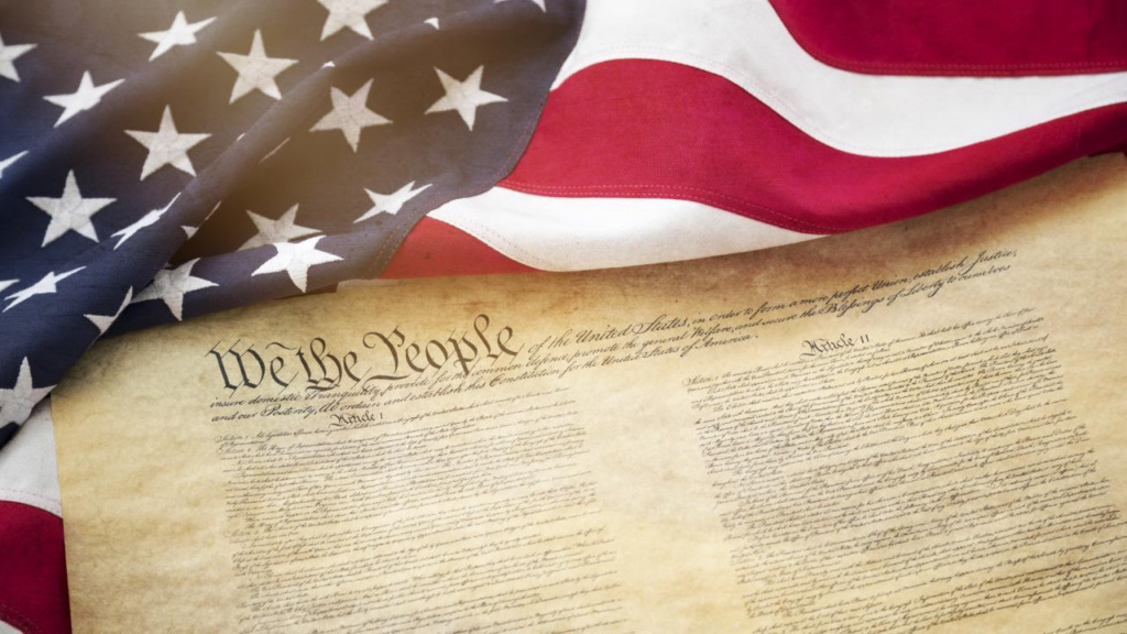 us constitution with us flag