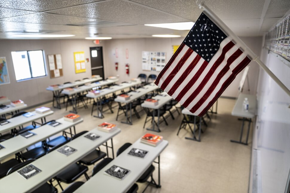 class room with american flag