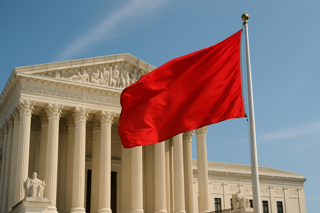 red flag flying in front of supreme court building