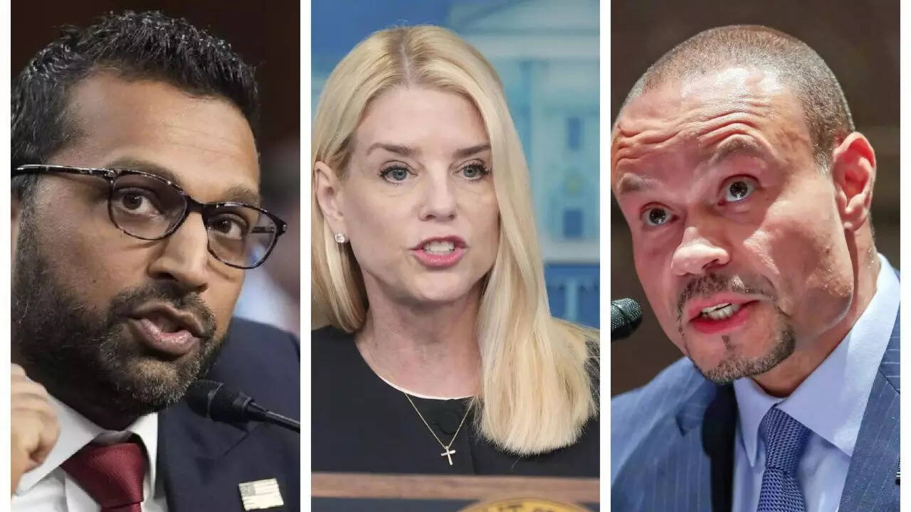 collage of Kash Patel, Dan Bongino, and Pam Bondi