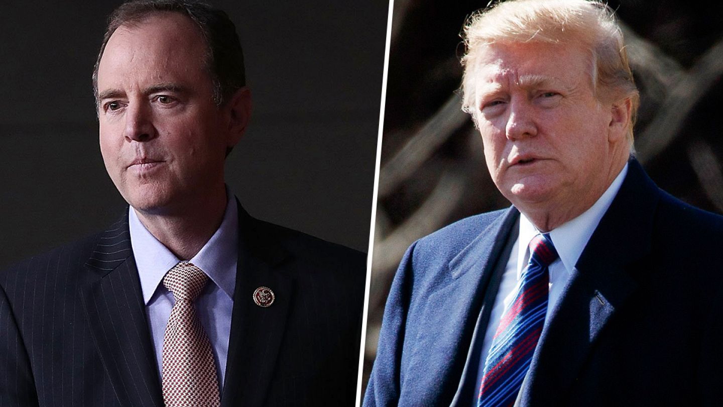 composite photo of Donald Trump and Adam Schiff