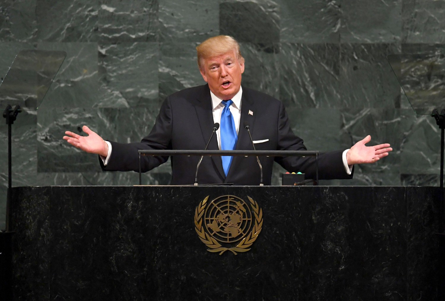 President Donald Trump speaking at the United Nations