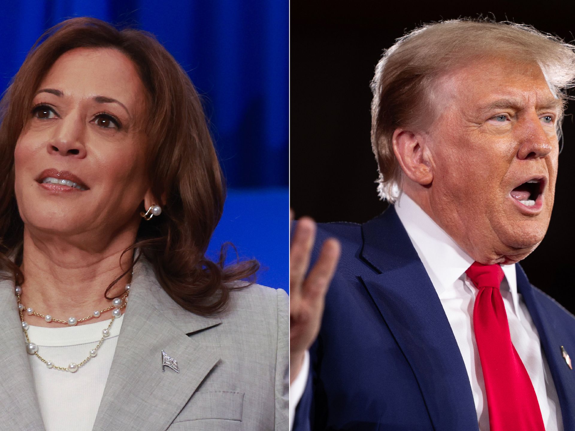 Donald Trump and Kamala Harris split screen