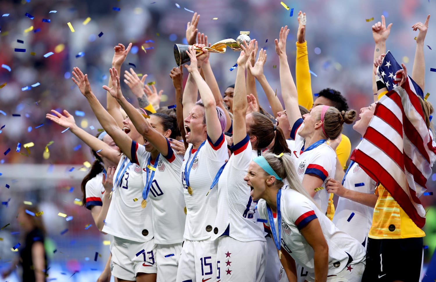 U.S. women's national soccer team celebrating a victory
