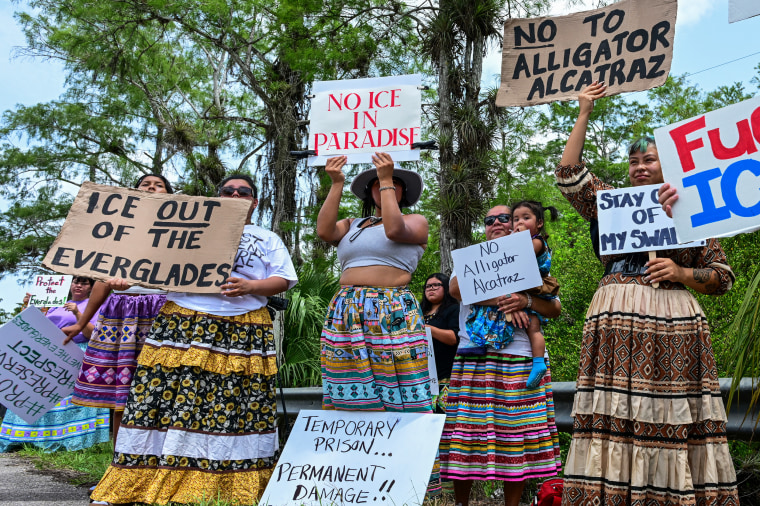 Protesters outside Alligator Alcatraz ICE facility