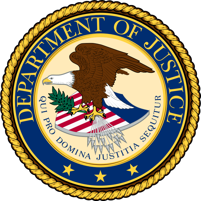 U.S. Department of Justice seal and a judge's gavel composite