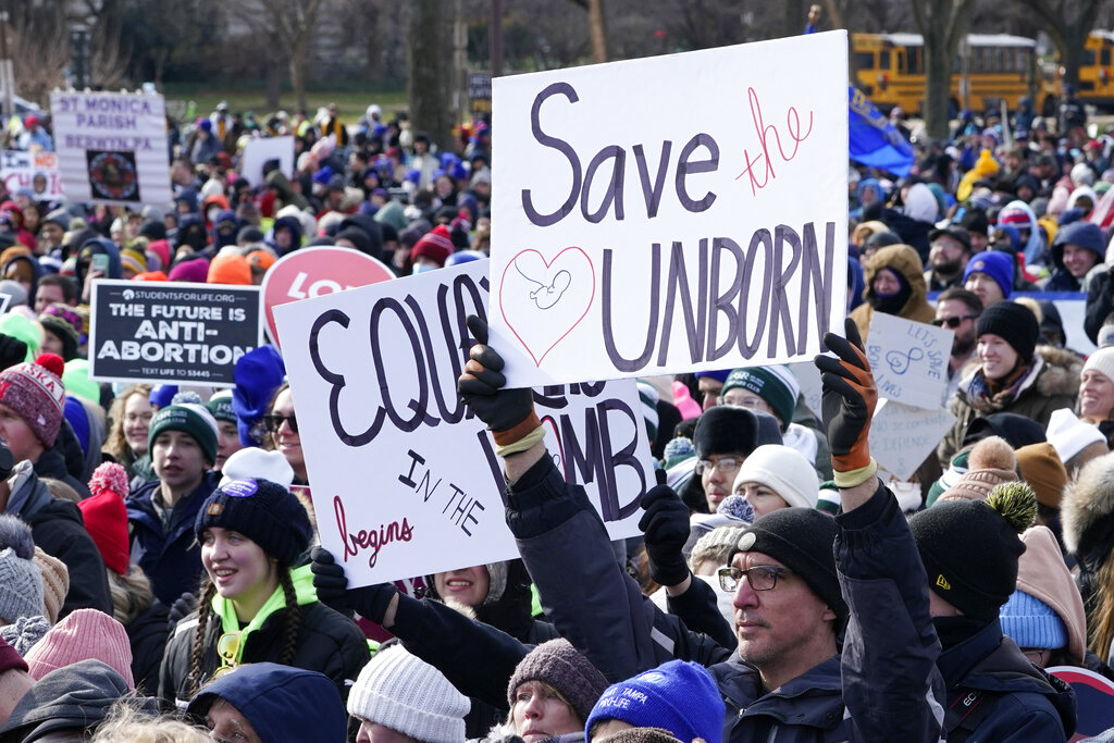 Pro-choice and Pro-life protesters at a demonstration