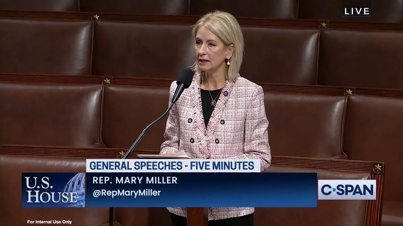 Representative Mary Miller speaking at a press conference