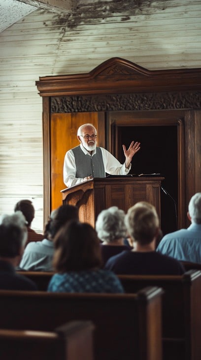 Pastor speaking from a church pulpit