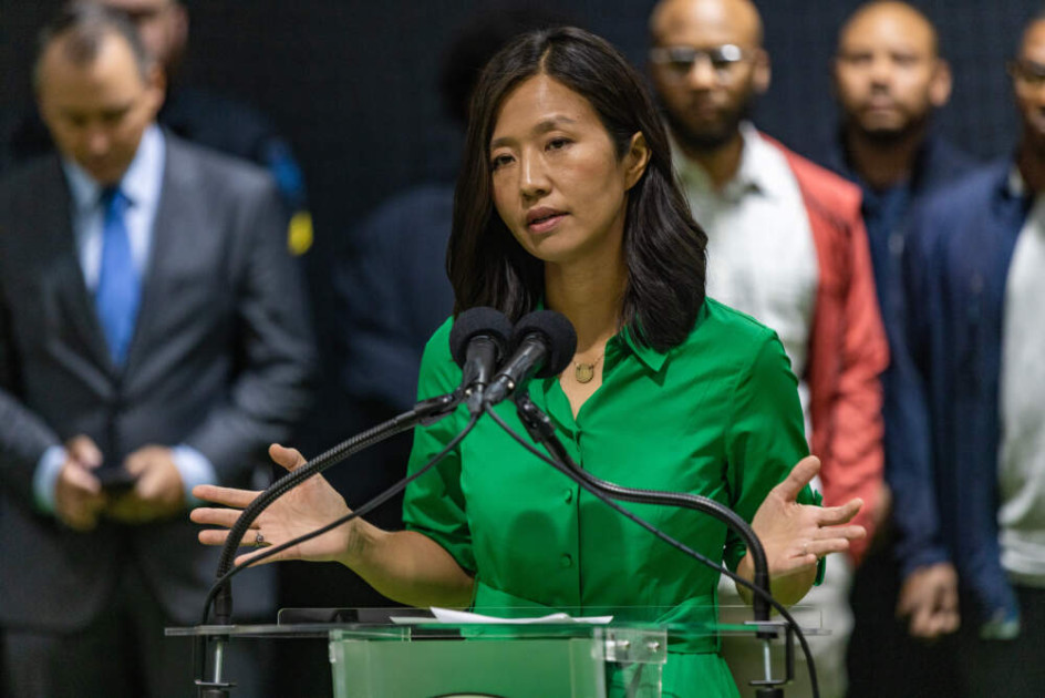 Boston Mayor Michelle Wu at a press conference