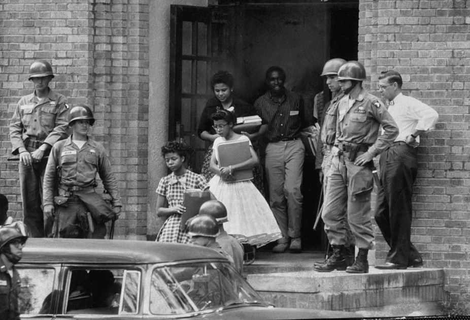 The Little Rock Nine entering Central High School